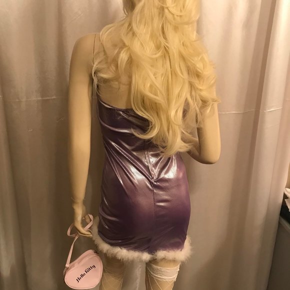 🍭vinatge y2k custom hello kitty dress with feathered trim and crystal earings ! - Picture 8 of 11